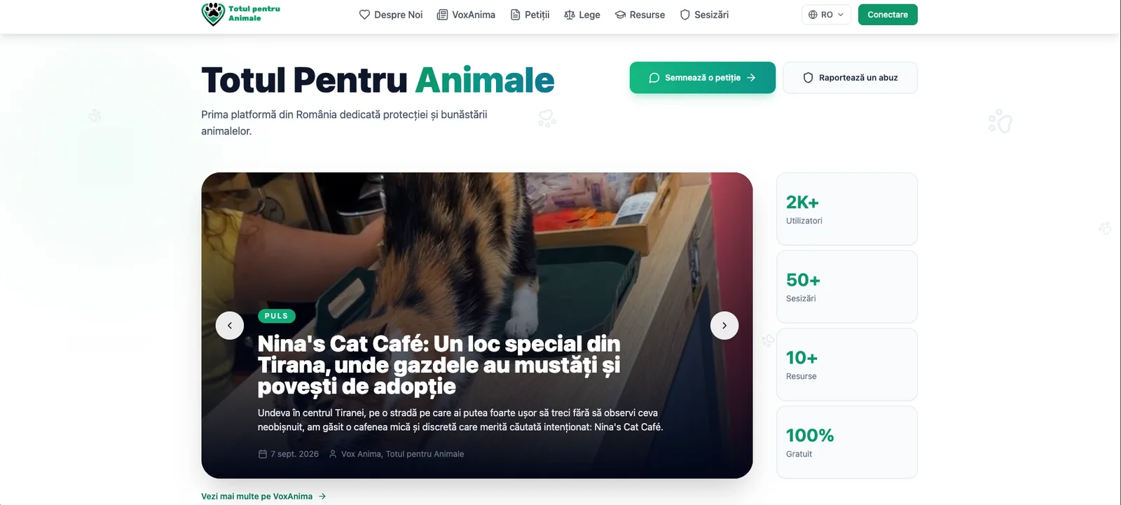 Interfața proiectului Totul Pentru Animale